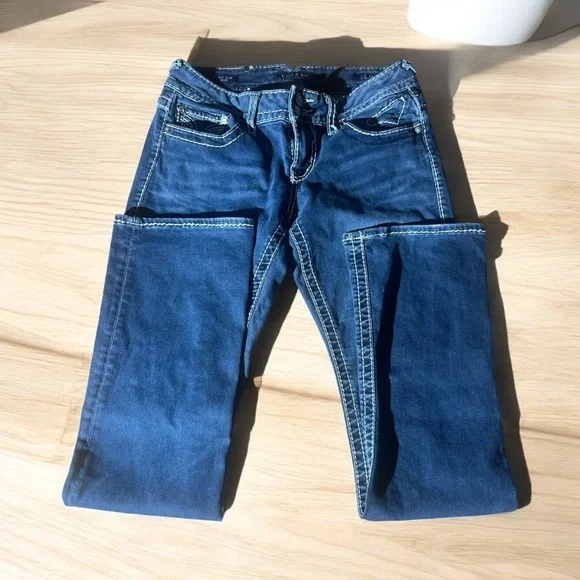 Vigoss Blue Slim Boot Cut Jeans with Unique Embroidery Size 7 - Picture 3 of 5